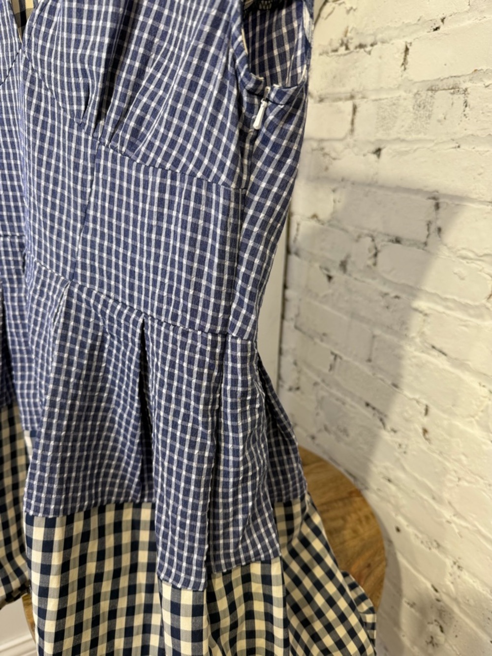 NWT ASOS Design Mixed Gingham Tiered Mini Dress Blue White V Neck Size 6 - Picture 9 of 9